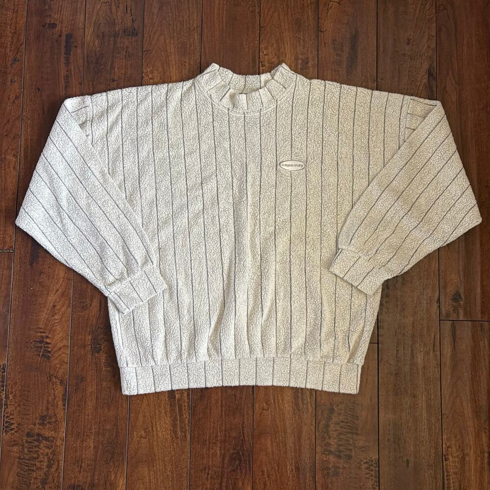 Vintage 90s Limit Line Sweatshirt Mens L White Pinstripe Made in USA Cape May